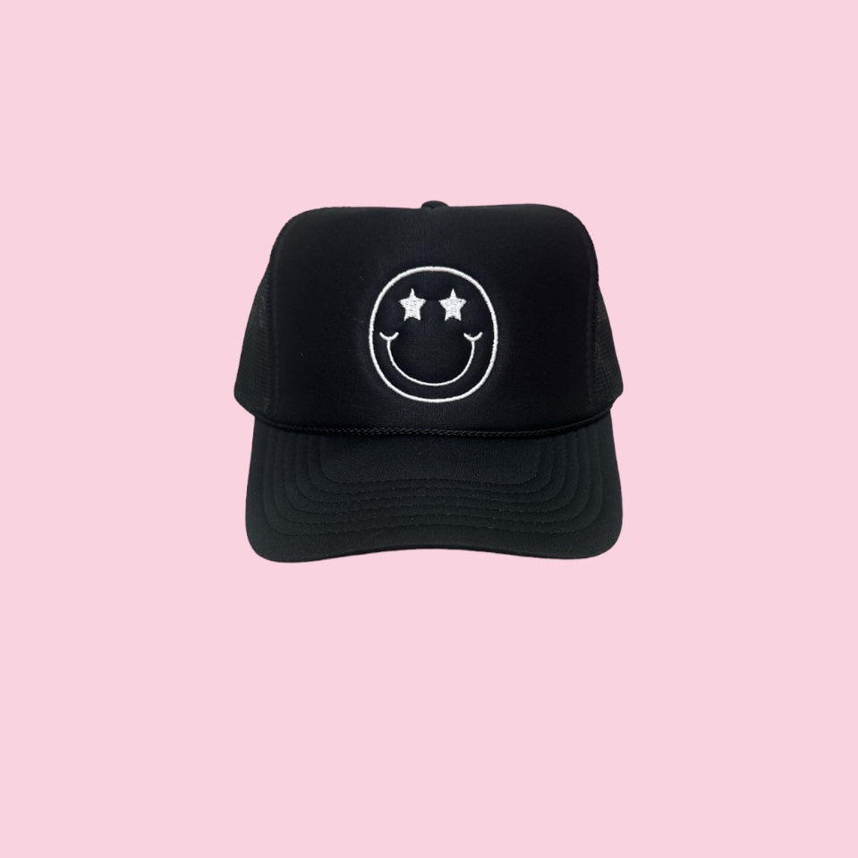 Black/White Smiley Trucker Hat