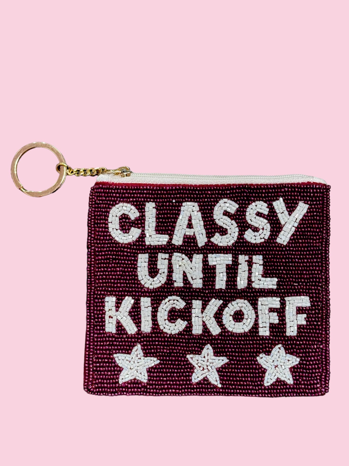 MAROON/WHITE CLASSY UNTIL KICKOFF COIN PURSE