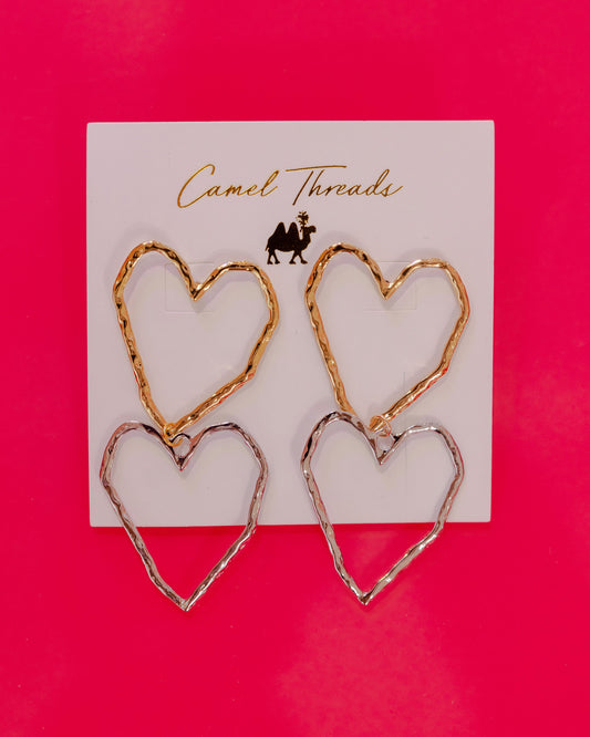 Gold/Silver Double Heart Earring