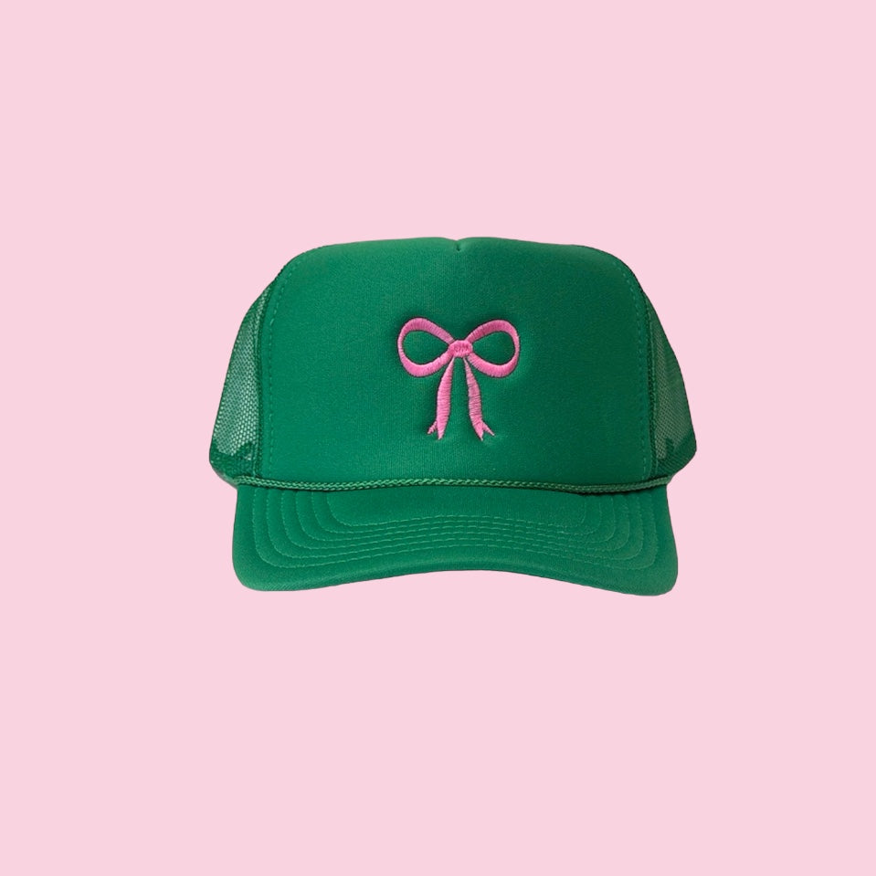 Green Trucker Hat with Pink Bow