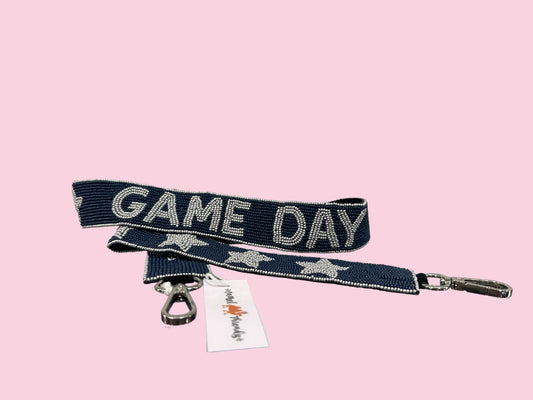 NAVY/SILVER GAME DAY BEADED BAG STRAP