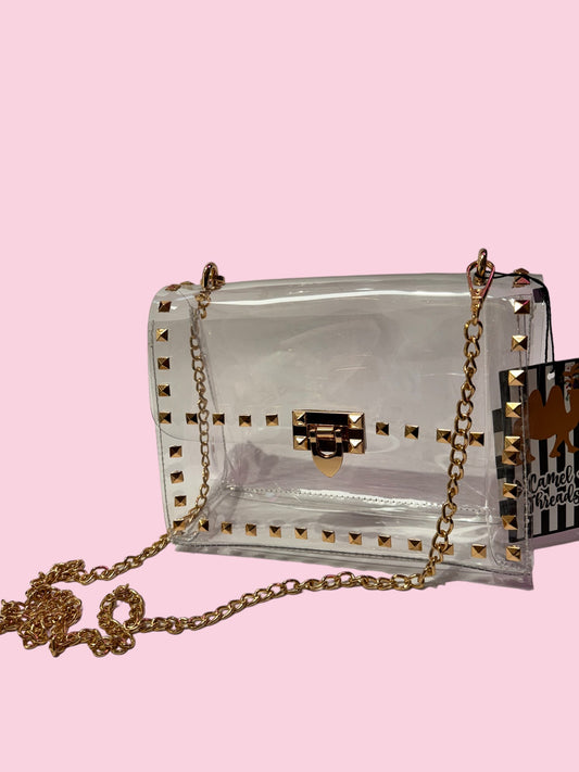 Gold-studded clear crossbody purse