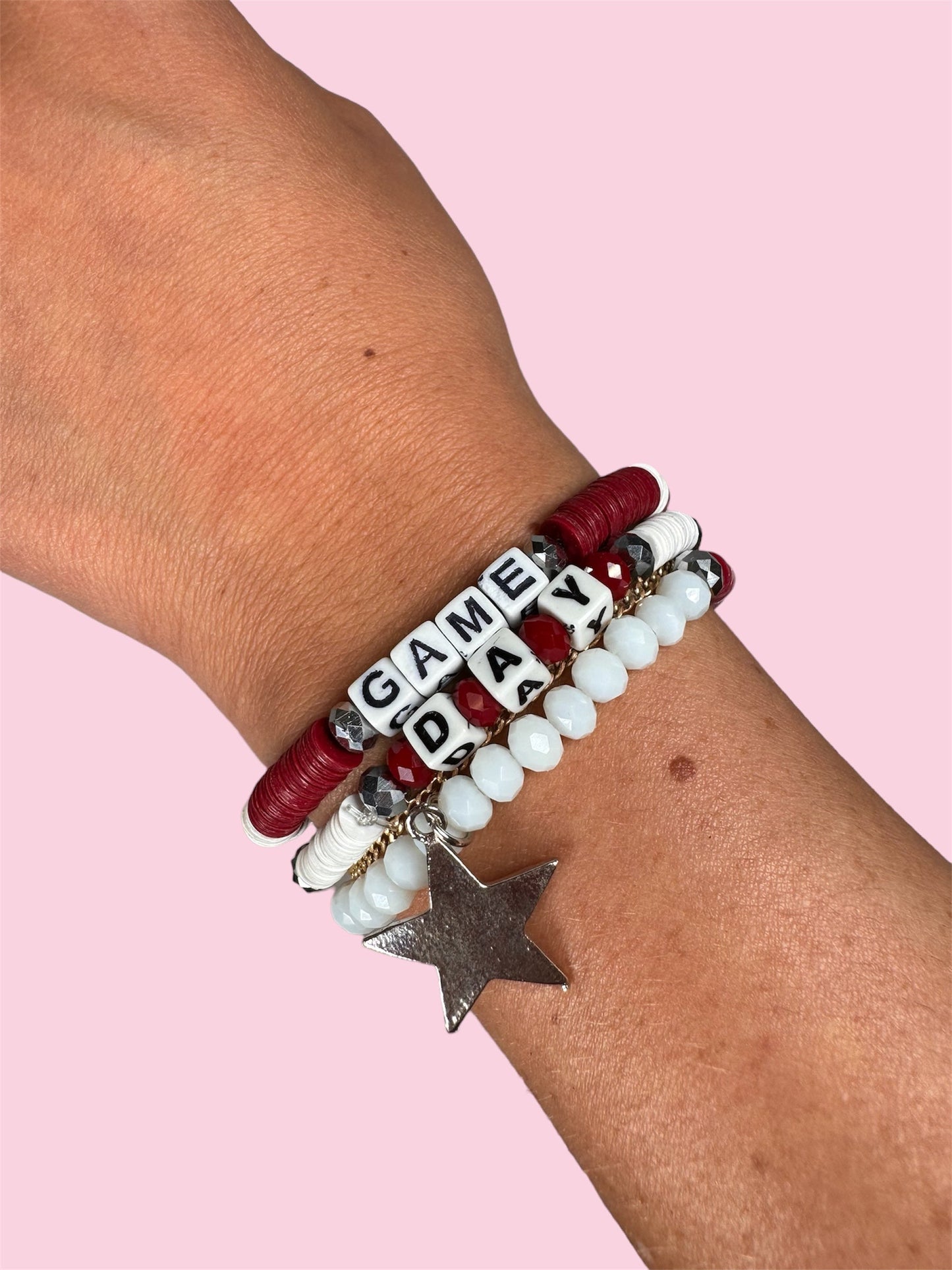 CRIMSON AND WHITE GAME DAY ADULT BRACELET