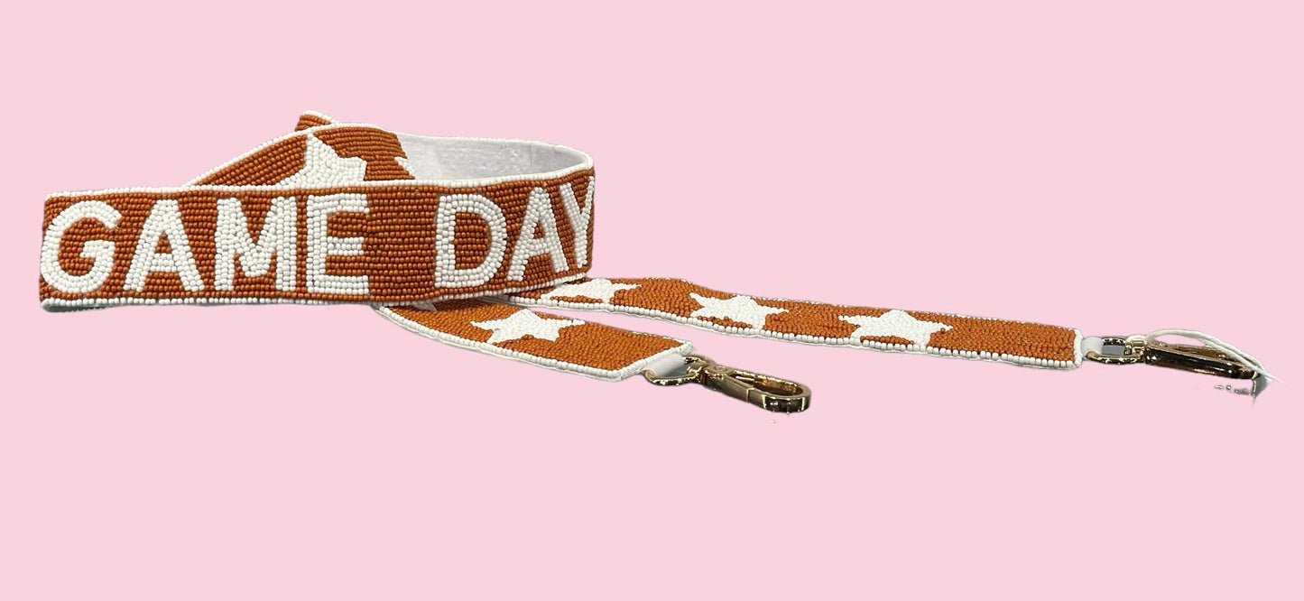 BURNT ORANGE GAME DAY BEADED BAG STRAP