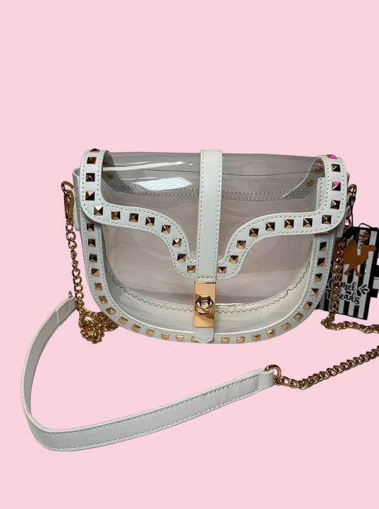 White Trimmed clear crossbody purse