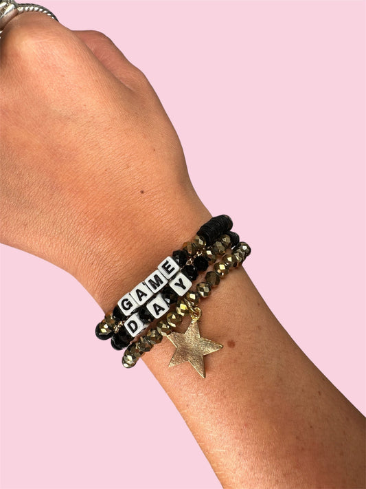 BLACK AND GOLD GAME DAY ADULT BRACELET