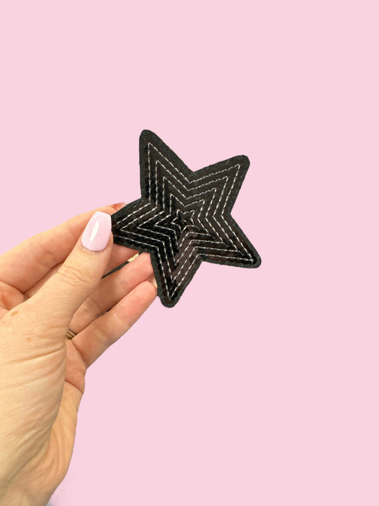Star With Stitching - Black (HEAT PRESS)