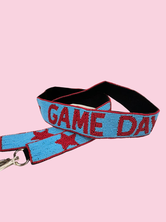 BLUE/RED GAME DAY BEADED BAG STRAP