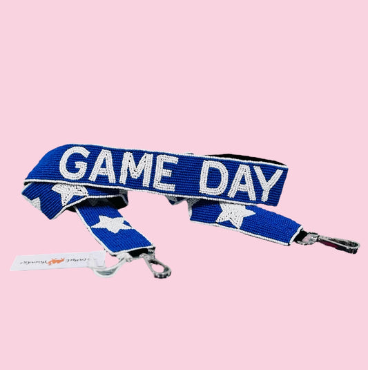 BLUE GAME DAY BEADED BAG STRAP