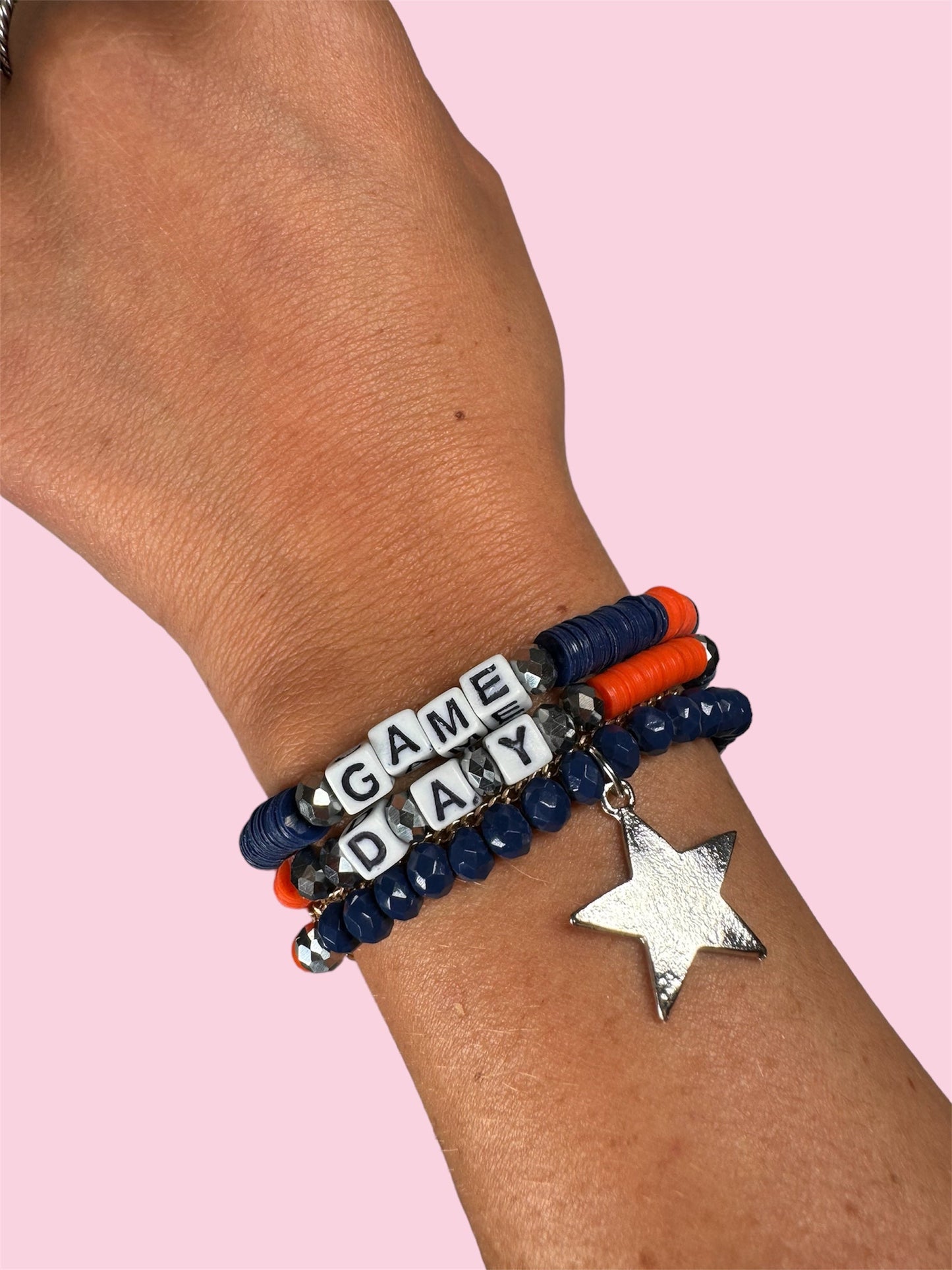 DARK BLUE AND ORANGE GAME DAY ADULT BRACELET