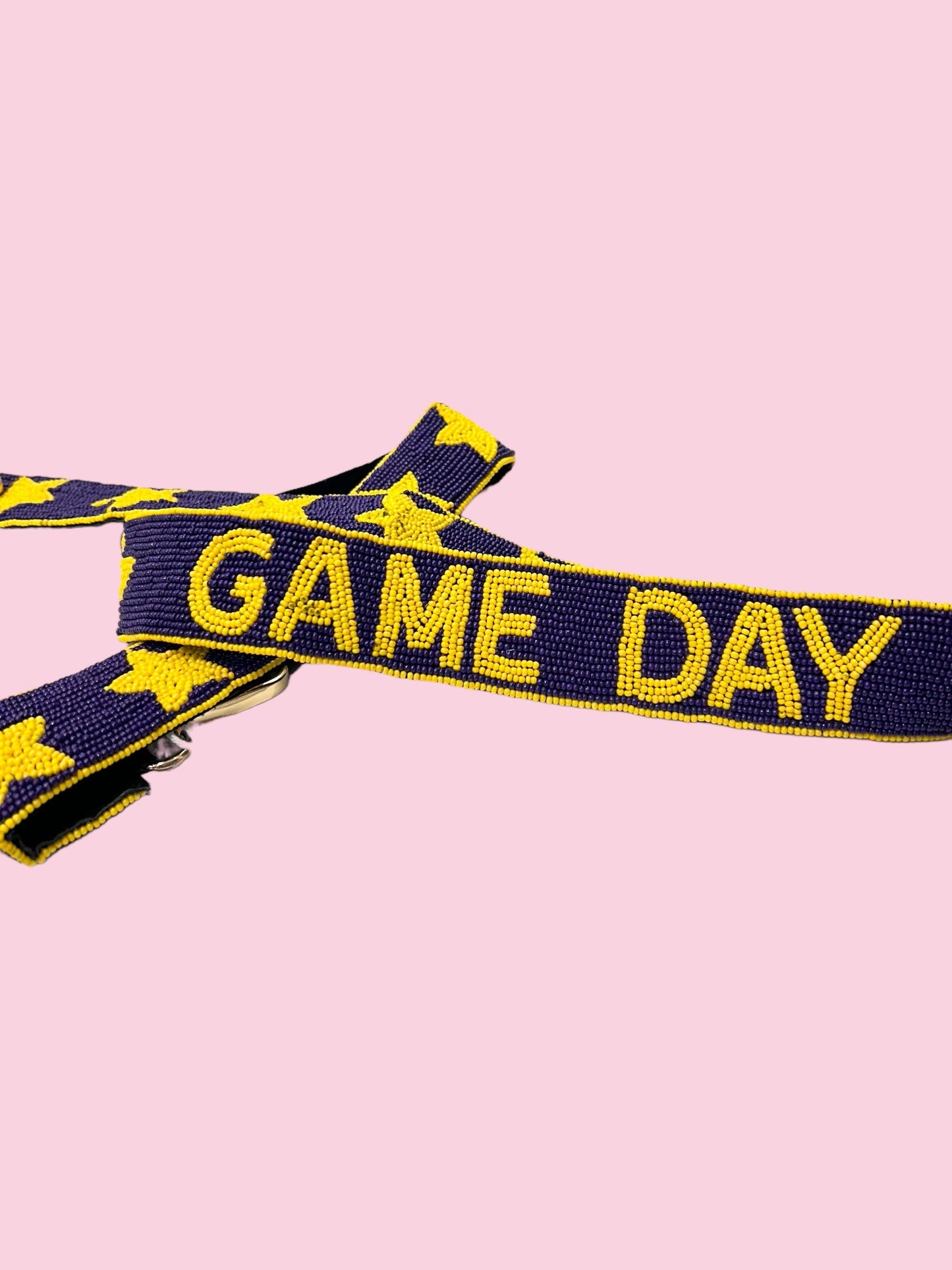 PURPLE/YELLOW GAME DAY BEADED BAG STRAP