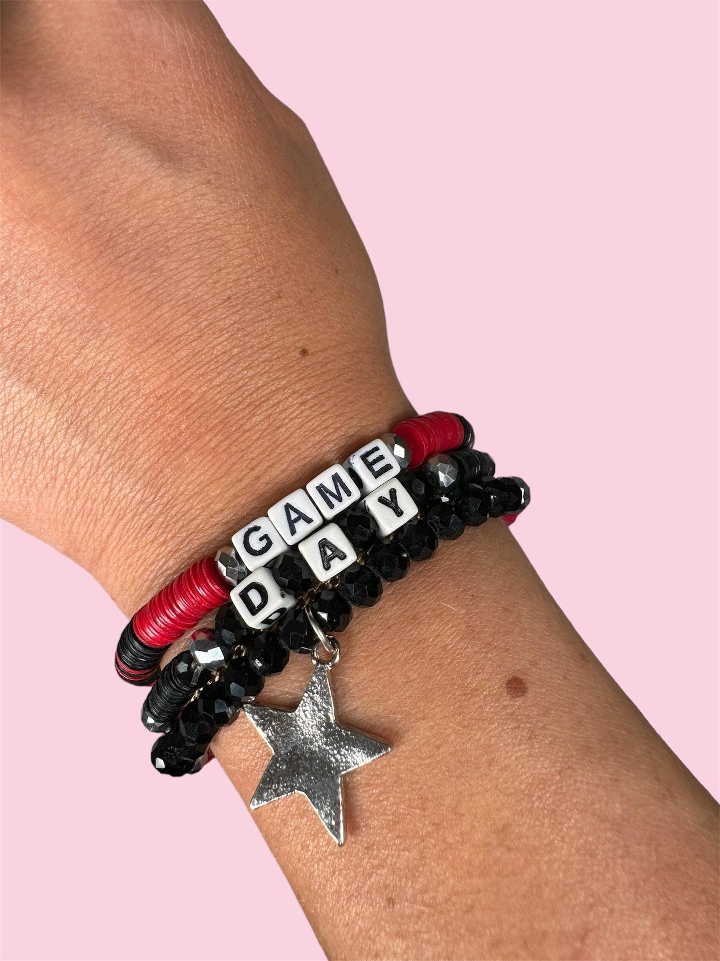 RED AND BLACK GAME DAY ADULT BRACELET