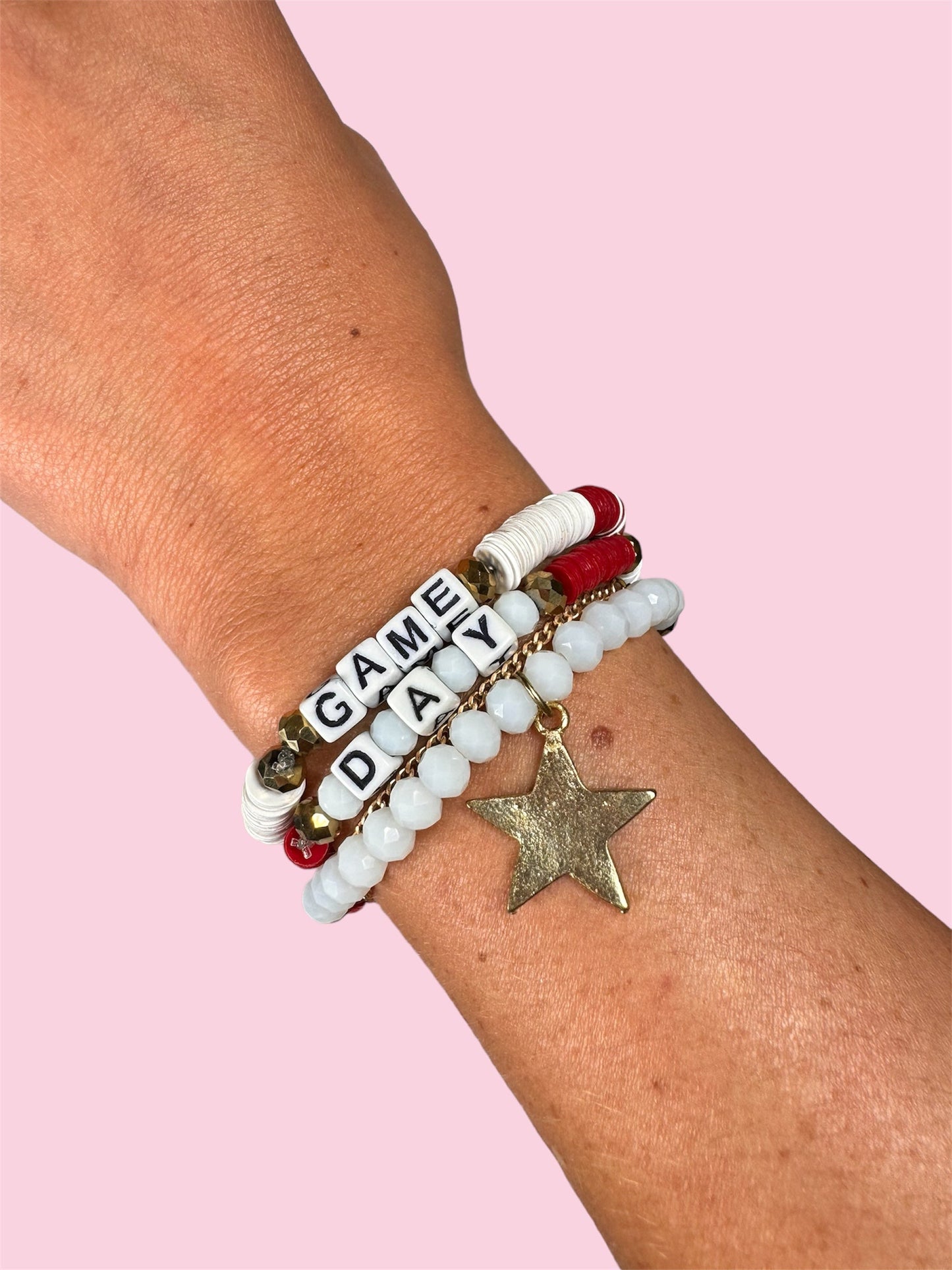 RED AND WHITE GAME DAY ADULT BRACELET