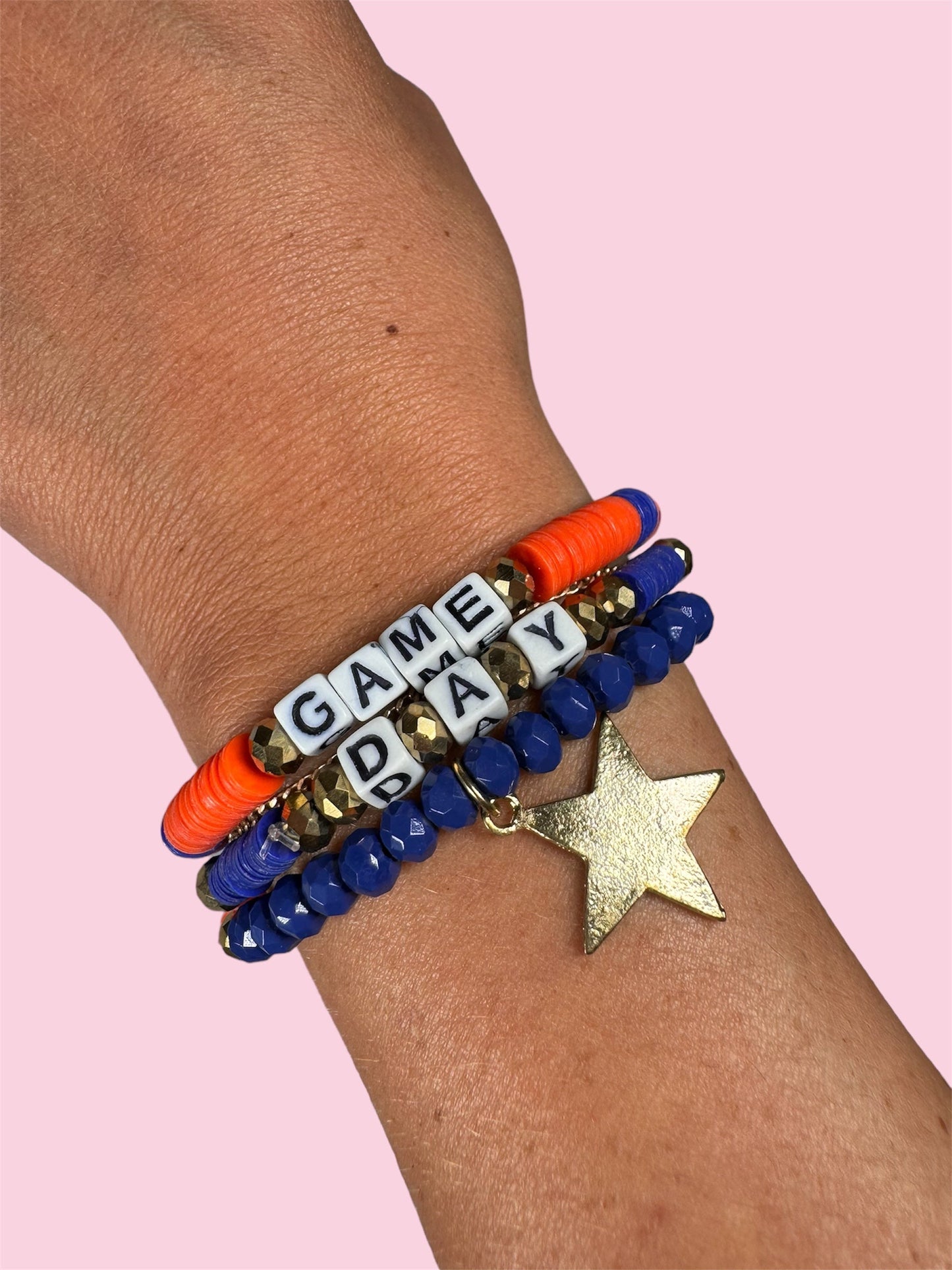 ROYAL BLUE AND ORANGE GAME DAY ADULT BRACELET